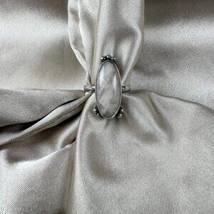 Vintage Inspired Silver Ring With Oval Gray Moonstone Handmade Jewelry Size 7